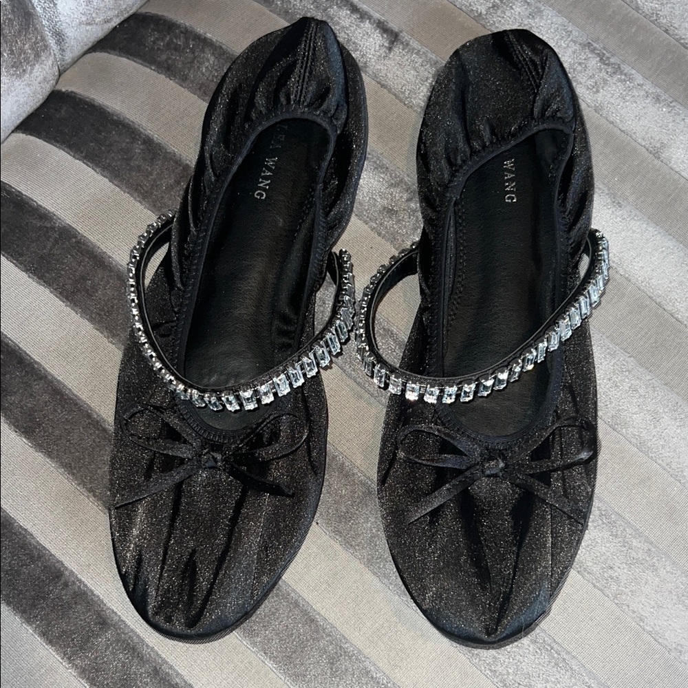 AZALEA WANG Midnight Glow Satin Crystal Ballet Flats 🩰 - Picture 2 of 9